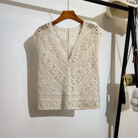 勾花镂空针织马甲背心女夏季新款波西米亚海边度假风无袖上衣外穿图片