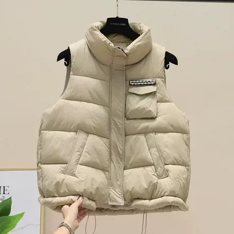 羽绒棉服女2023新款休闲立领羽绒棉马夹背心贴钻抽绳棉马甲坎肩潮商品大图