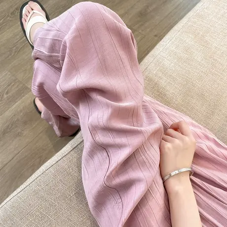 粉色棉麻阔腿裤女春秋新款高腰垂感宽松显瘦设计感褶皱山本休闲裤商品大图