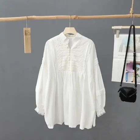 春装新款法式立领白色衬衫裙女中长款宽松大码温柔风高级感衬衣潮图片