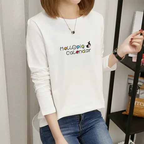 纯棉长袖T恤女基础款百搭显瘦上衣2022新款圆领宽松韩版减龄内搭图片