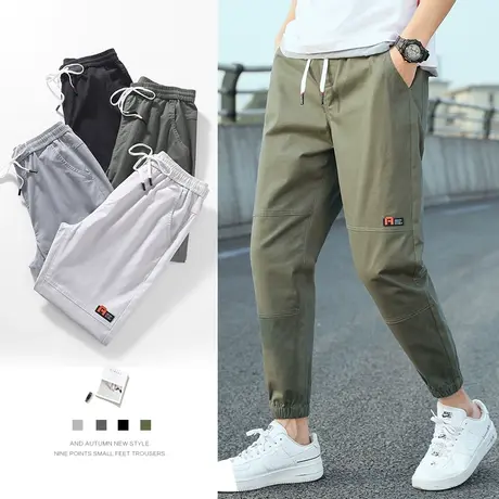 纯棉裤子男士秋季潮牌工装裤男束脚宽松青少年学生秋装九分休闲裤商品大图