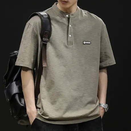 竹节棉polo衫男短袖t恤男士夏季宽松大码潮牌24新款男装体恤男款商品大图