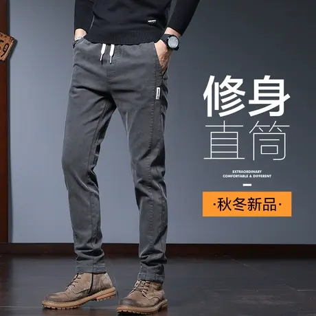 秋冬款休闲长裤男士修身小脚春季松紧腰弹力运动男裤子冬季春秋款商品大图