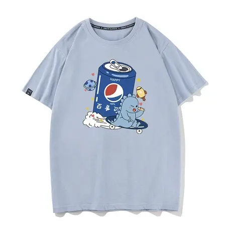 秀洛卡通小恐龙百事可乐纯棉短袖T恤国体恤纯棉宽松半袖上衣打底商品大图
