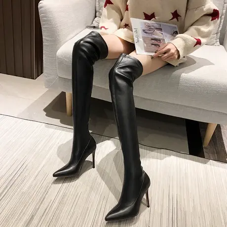 长靴女过膝2024年新款秋冬皮靴英伦风显瘦高筒靴子尖头细跟高跟鞋商品大图