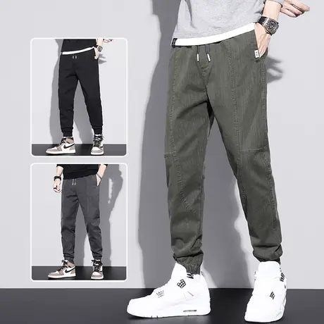 夏季春秋款军绿色工装休闲裤男士束脚宽松九分男裤子2023新款潮牌商品大图