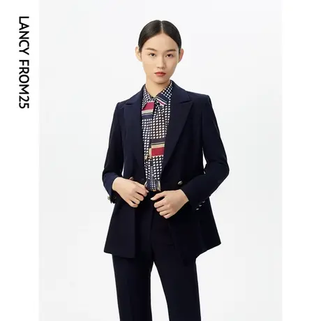 朗姿新款女士修身西装外套春秋时尚设计感通勤双排扣上衣商场同款图片