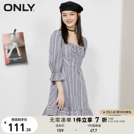 ONLY奥莱夏季复古格子收腰显瘦A字小妖精裙连衣裙女图片