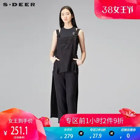sdeer圣迪奥2018新款女装春休闲松紧腰系带背带裤S18180818商品大图