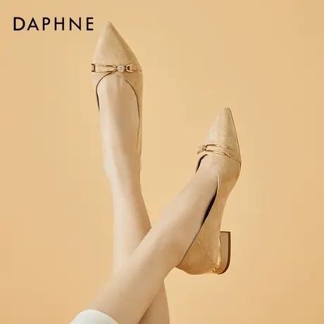 达芙妮单鞋女鞋2022新款春秋平底瓢鞋平跟杏色船鞋晚风温柔配裙子图片