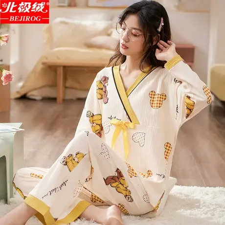 北极绒睡衣女春秋款纯棉2021年新款长袖全棉可爱薄款家居服夏套装商品大图