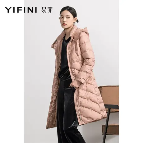 Yifini/易菲中长款修身羽绒服保暖加厚连帽女士外套秋冬新款图片