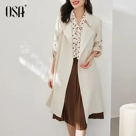 OSA欧莎中长款流行气质高级感奶油色风衣外套女秋装2022年新款商品大图