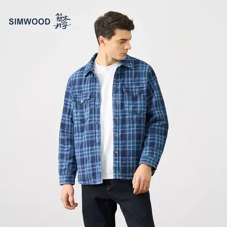 Simwood简木男装【宽松版型】  3M雪丽棉水洗靛蓝格棉服外套男图片