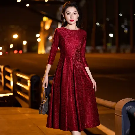 喜婆婆婚宴装小个子秋冬结婚喜服年轻婚礼中年妈妈晚礼服洋气优雅图片