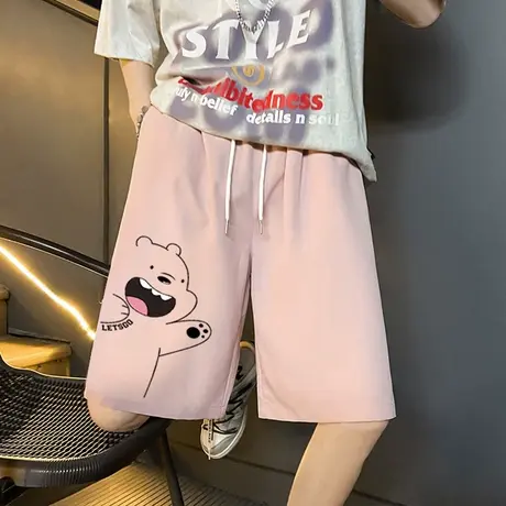 夏季薄款小熊印花短裤男ins潮牌运动居家休闲五分裤子宽松沙滩裤5商品大图