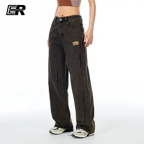 ER美式暗扣直筒牛仔裤2024春季新款高街潮牌宽松垂感显瘦裤子图片