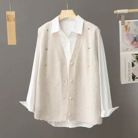 纯色毛衣马甲背心针织开衫外套女春秋季2024新款外搭上衣坎肩马夹商品大图