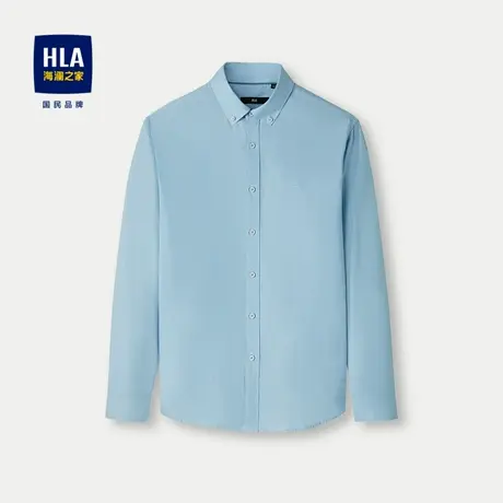 HLA/海澜之家含莱赛尔长袖休闲衬衫24春夏新提花柔软有型蓝衬衣男图片