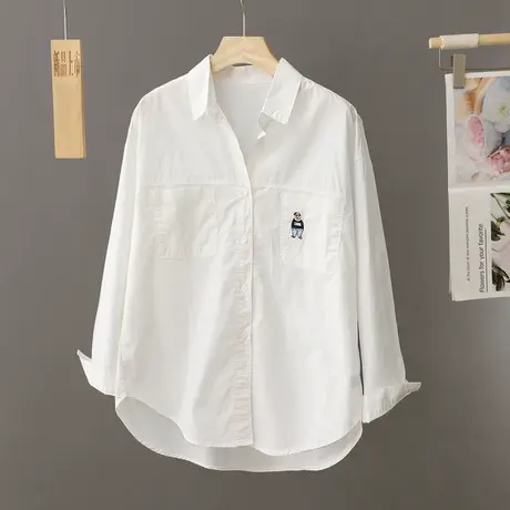 法式刺绣白色衬衫女春秋装新款小众设计感白衬衣纯棉洋气减龄上衣商品大图