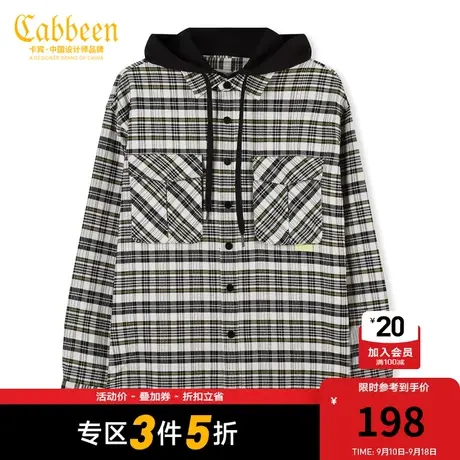 卡宾男装连帽格纹衬衫秋秋款宽松潮流衬衣外套街头W图片
