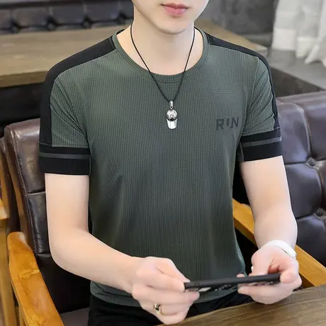 冰丝男款短袖t恤男士夏季潮流宽松薄半袖上衣冰感透气运动体恤男T商品大图