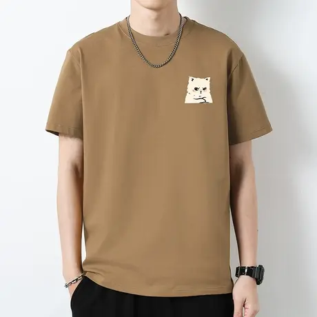 重磅纯棉短袖t恤男装宽松潮流夏季上衣服液氨长绒棉圆领全棉半袖商品大图