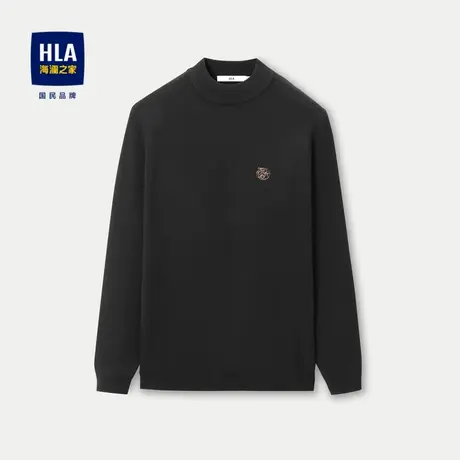 HLA/海澜之家加绒加厚针织衫23秋冬新修身半高领保暖刺绣毛衣男商品大图