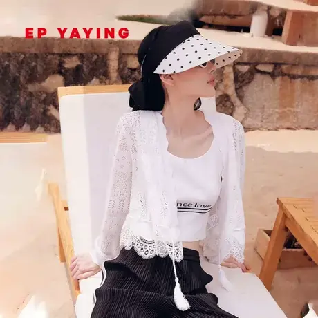 EP YAYING雅莹女装 镂空蕾丝棉麻空调衫针织开衫 2023新款9106A图片