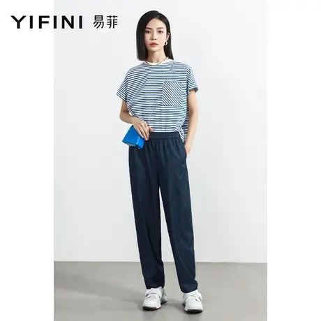 Yifini/易菲简约百搭时尚宽松休闲裤女2023夏季新款利落直筒小脚商品大图