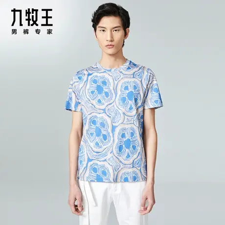 [时尚秀款]九牧王男装短袖T恤秋冬新款印花圆领短袖上衣男DN图片