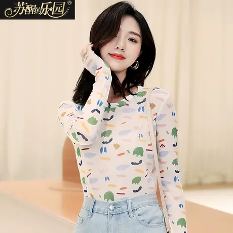 时尚打底衫女装夏季2020新款韩版长袖气质休闲风圆领套头薄款上衣商品大图