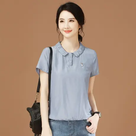 娃娃领复古衬衫短袖法式上衣女夏2023新款薄款雪纺衬衣设计感小众商品大图