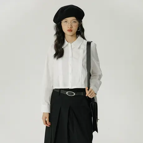 omont蛋挞家 短款长袖白衬衫秋季新款小众设计感别致小衫衬衣上衣商品大图