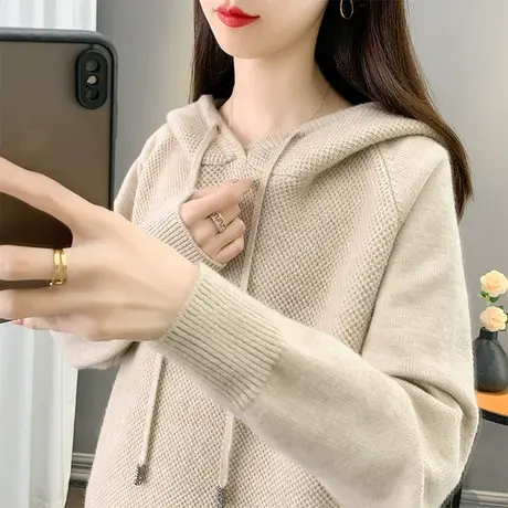 连帽毛衣女2023年秋冬新款针织衫长袖宽松外穿套头卫衣帽子衫上衣商品大图