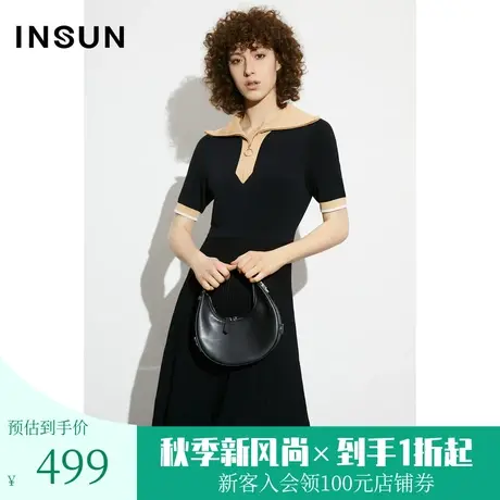 [凉感冰丝]恩裳COVER2023夏款新款撞色翻领弹力舒适坑条针织裙子图片