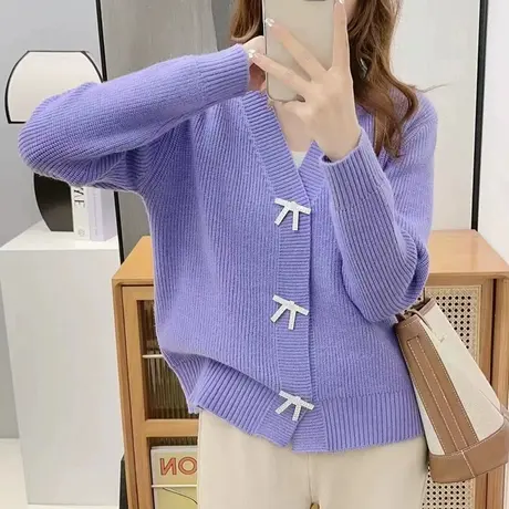 紫色毛衣开衫针织外套女秋装2023年新款今年流行爆款减龄别致上衣商品大图