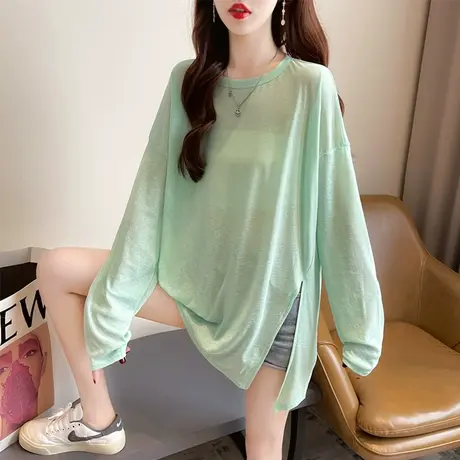 户外骑车防晒衣女夏季韩版宽松大码薄款中长款不规则开叉透气上衣图片