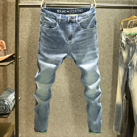 高端洗水牛仔裤男款弹力修身小直筒长裤夏季潮流品质男装休闲裤子商品大图