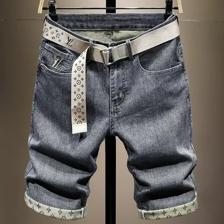 日系潮牌黑色花刺绣牛仔短裤男士五分中裤修身直筒宽松裤子马裤男商品大图