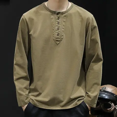 水洗重磅POLO领长袖t恤男纯棉潮牌复古大码秋季2023新款男士春秋商品大图