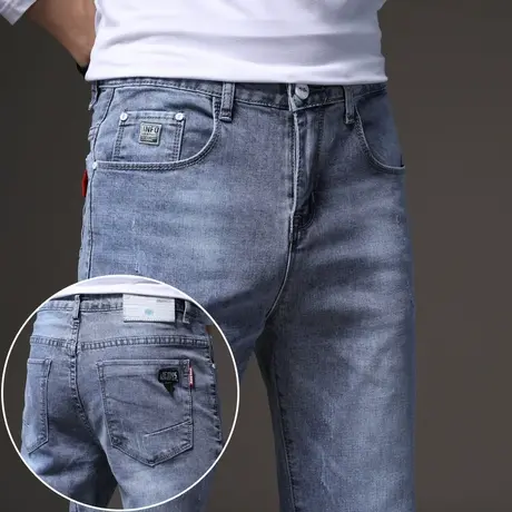 浅蓝色潮牌牛仔裤男士宽松直筒秋季高端水洗休闲长裤子男裤春秋款商品大图