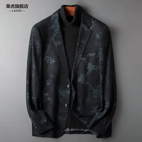 秋季新款韩版帅气印花休闲小西装外套男士修身潮流青年单件西服男商品大图