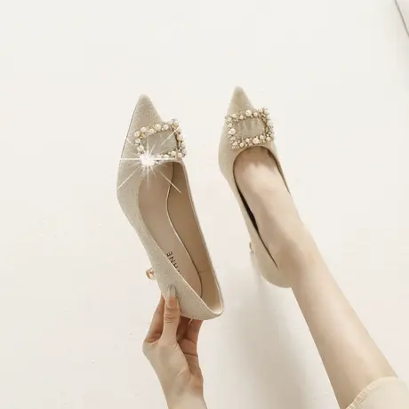 气质名媛风水钻高跟鞋女2023年春季新款性感百搭尖头浅口细跟单鞋图片