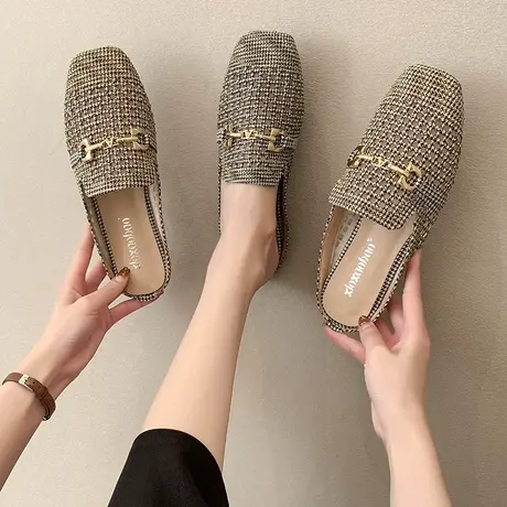 水钻包头半拖鞋女夏外穿2023新款网面透气拖鞋时尚凉拖鞋韩式鞋子商品大图