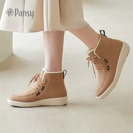 Pansy日本女鞋冬季高帮保暖加绒羊毛防滑软底雪地靴妈妈棉鞋商品大图