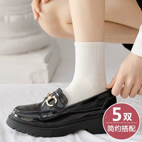 白色袜子女春秋季短款中短筒潮棉袜女孩大童搭配小皮鞋乐福鞋穿的商品大图