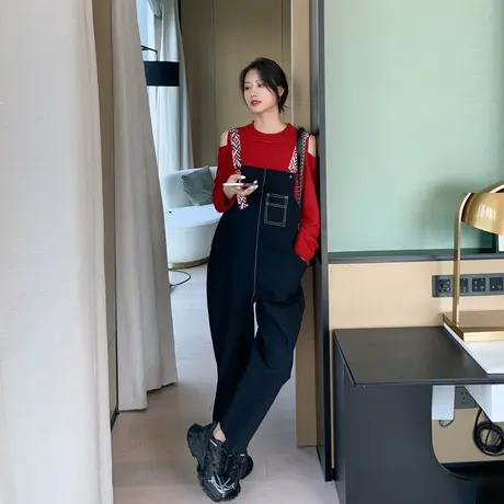 孕妇背带裤套装春秋款外穿时尚秋冬休闲牛仔孕妇裤子秋季外穿长裤商品大图