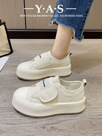 板鞋女2024新款春季百搭魔术贴面包鞋丑萌大头厚底休闲运动小白鞋商品大图